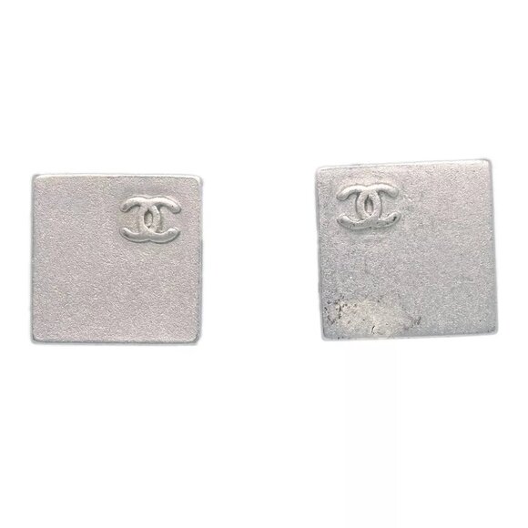 Chanel Square Piercing Earrings Silver 00C 144359 - Picture 1 of 4